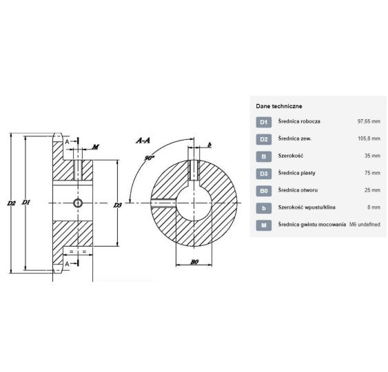 KOŁO ŁAŃCUCH.  3/4" 12B-1  Z-16  FI-25mm - [ŁKD016-25]