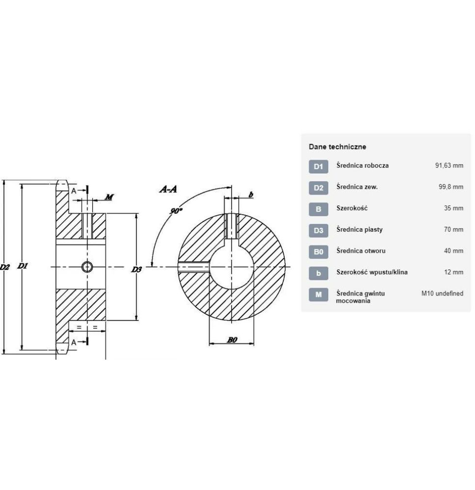 KOŁO ŁAŃCUCH.  3/4" 12B-1  Z-15  FI-40 - [ŁKD015-40]