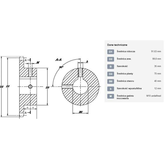 KOŁO ŁAŃCUCH.  3/4" 12B-1  Z-15  FI-40 - [ŁKD015-40]