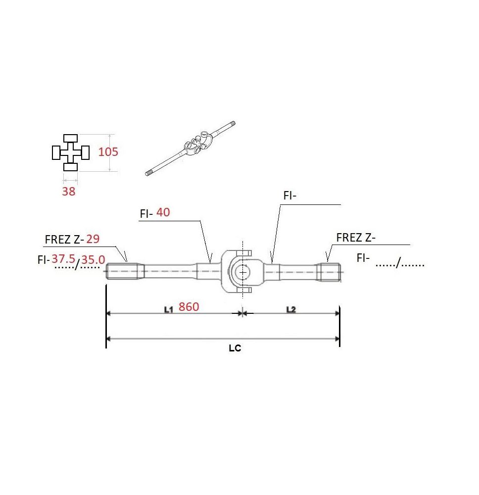 PÓŁOŚ (38.00-105.00) WIDEŁKI L-860MM UŻY - [CYA101-U]