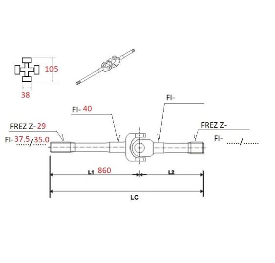 PÓŁOŚ (38.00-105.00) WIDEŁKI L-860MM UŻY - [CYA101-U]