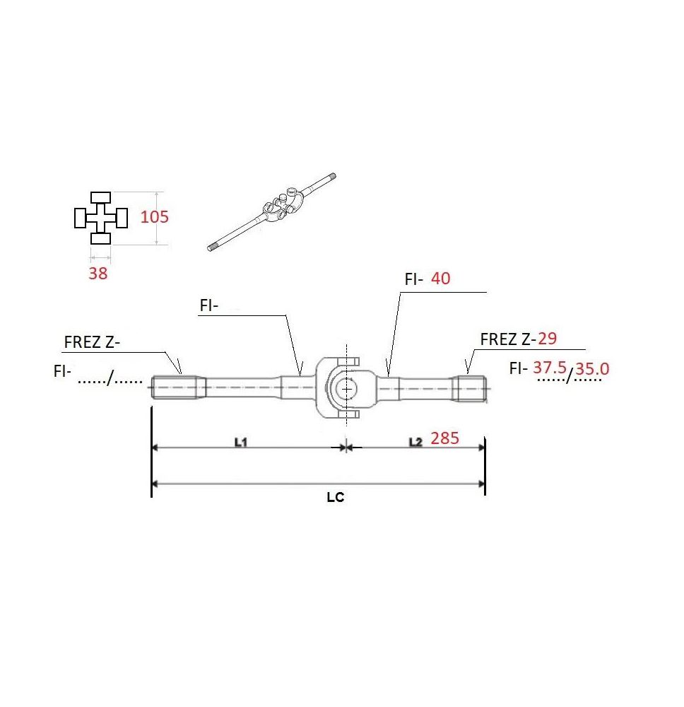 PÓŁOŚ (38.00-105.00) WIDEŁKI L-285MM UŻ. - [CYA102-U]