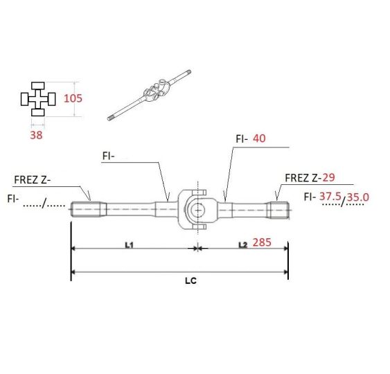 PÓŁOŚ (38.00-105.00) WIDEŁKI L-285MM UŻ. - [CYA102-U]