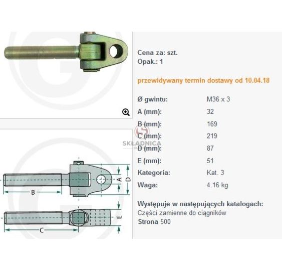 GŁÓWKA-UCHO M36*3 L  KAT-3  @ 32 - [CAZ761]