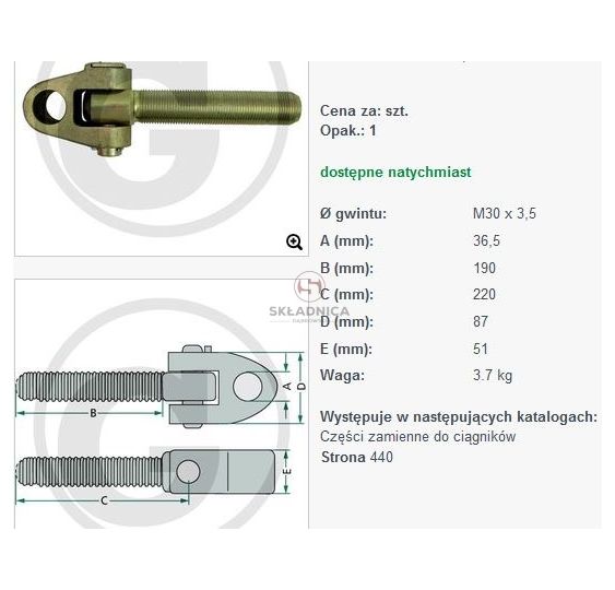 GŁOWICA WIDEŁKOWA FI-36.5MM  DEUTZ [CAZ454]