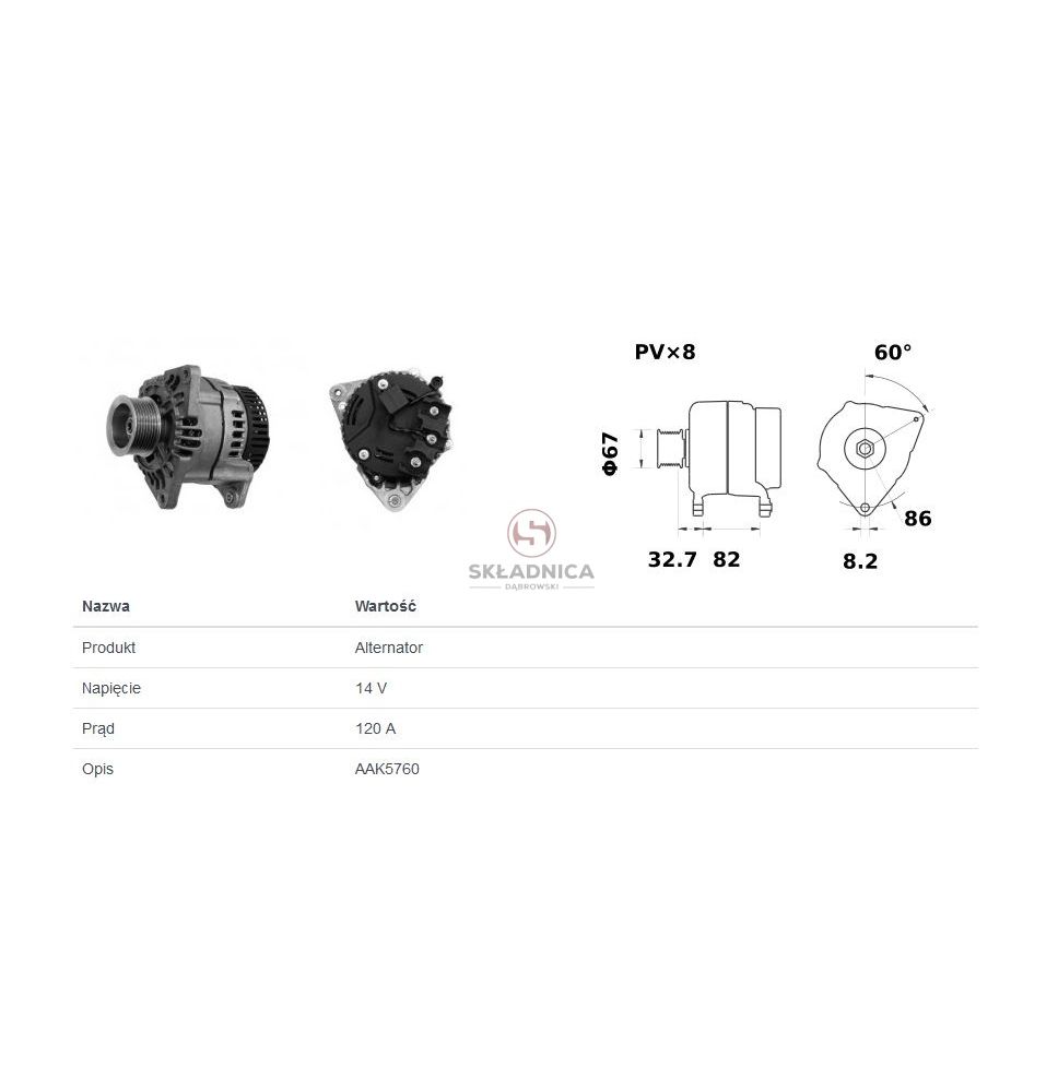 ALTERNATOR 2-OTW  14V 120A C-82  MAHLE   [CXH685-M]