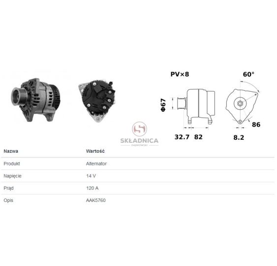 ALTERNATOR 2-OTW  14V 120A C-82  MAHLE   [CXH685-M]