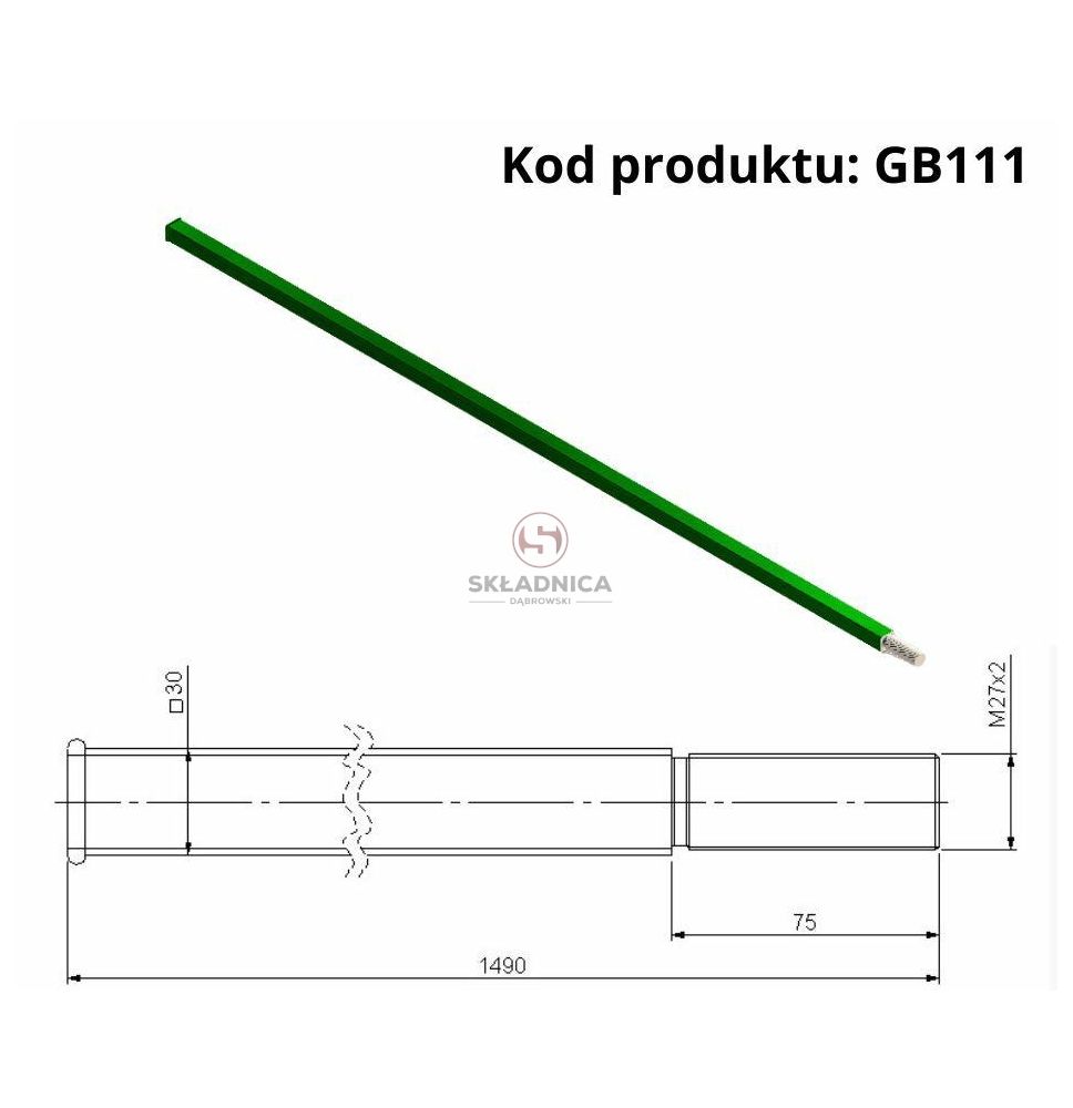 OŚ BRONY TALERZOWEJ  30X30X1500 M27*2 [GB111]