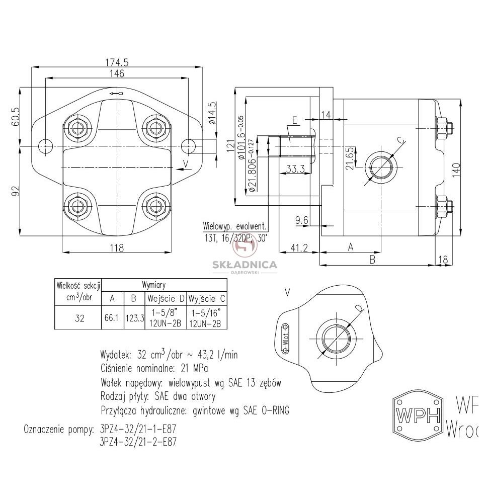 POMPA HYD.  FI-101.6  SAE 32 P W WPH [HP26-023-W]