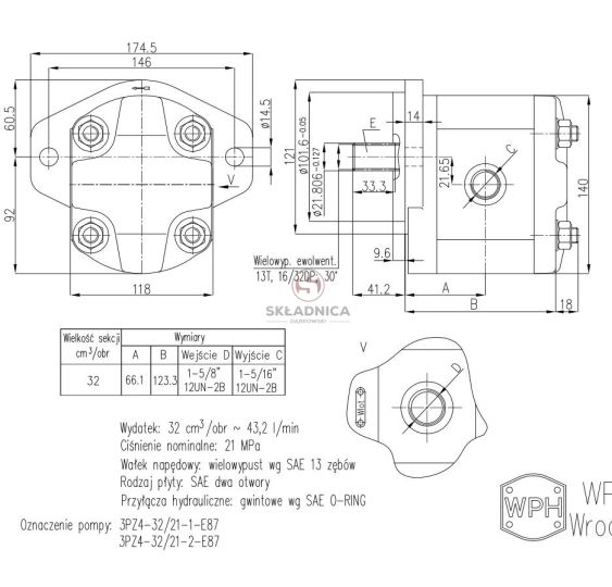 POMPA HYD.  FI-101.6  SAE 32 P W WPH [HP26-023-W]