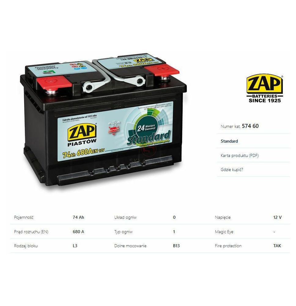 AKUMULATOR 12V  74AH/680A AMEGA [KM108]