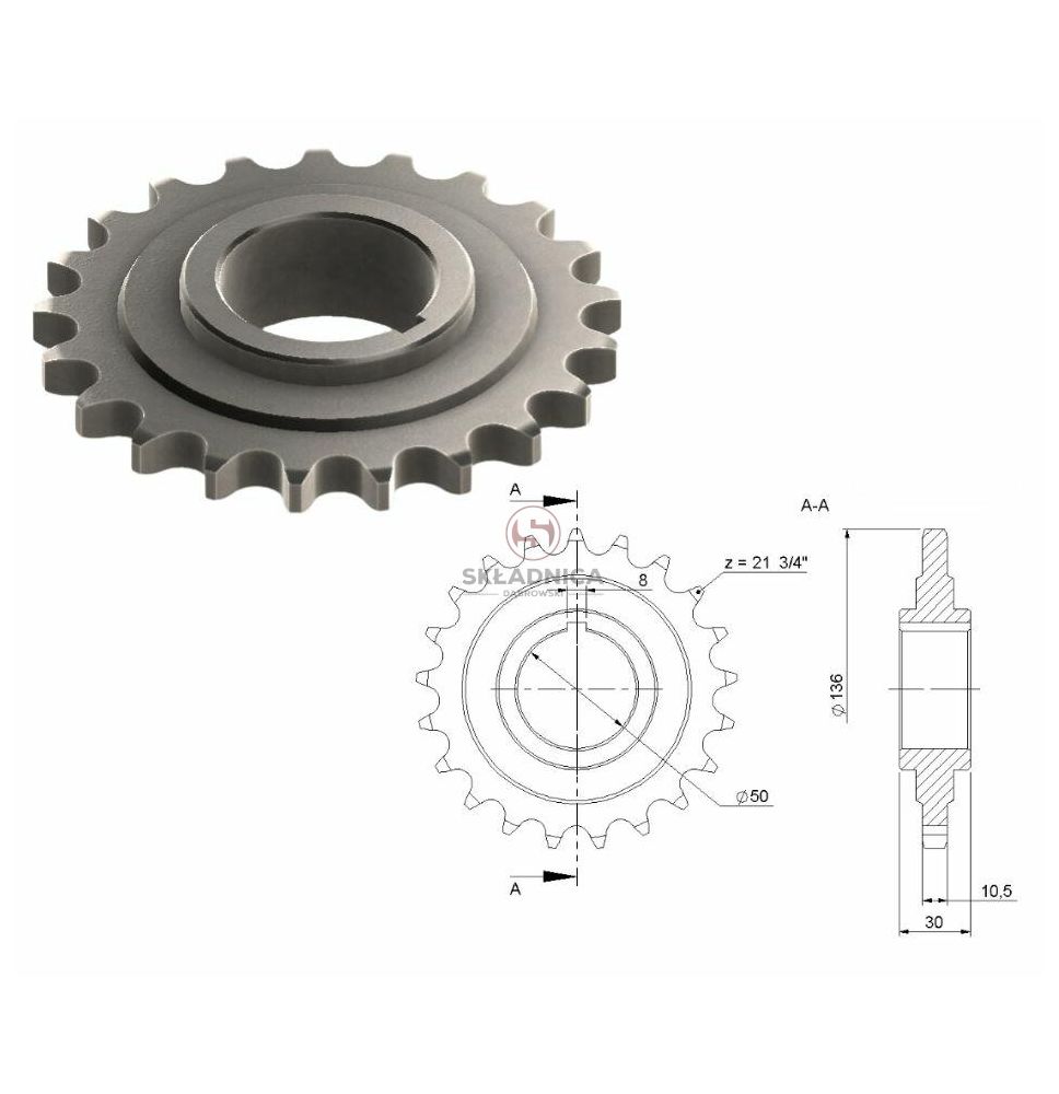 KOŁO ŁAŃCUCH.  3/4" 12B-1  Z-21 FI 50 [KZ011013]