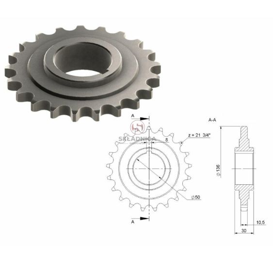 KOŁO ŁAŃCUCH.  3/4" 12B-1  Z-21 FI 50 [KZ011013]