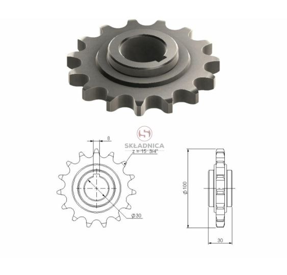 KOŁO ŁAŃCUCH.  3/4" 12B-1  Z-15 FI 30 [KZ011030]