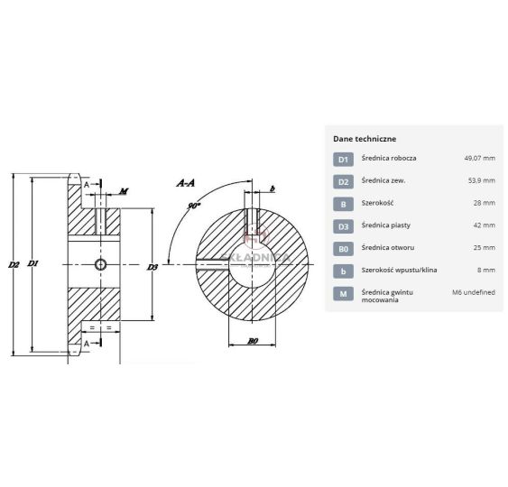 KOŁO ŁAŃCUCH.  1/2" 08B-1  Z-12  - 25 mm [ŁKB012-25]