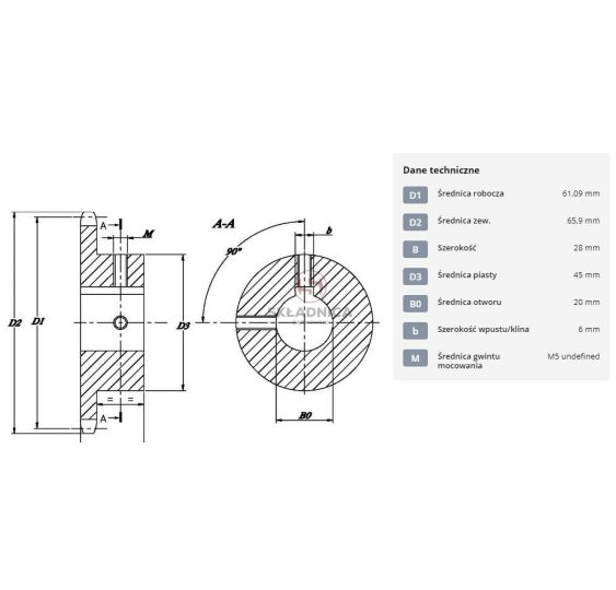 KOŁO ŁAŃCUCH.  1/2" 08B-1  Z-15  - 20 mm [ŁKB015-20]