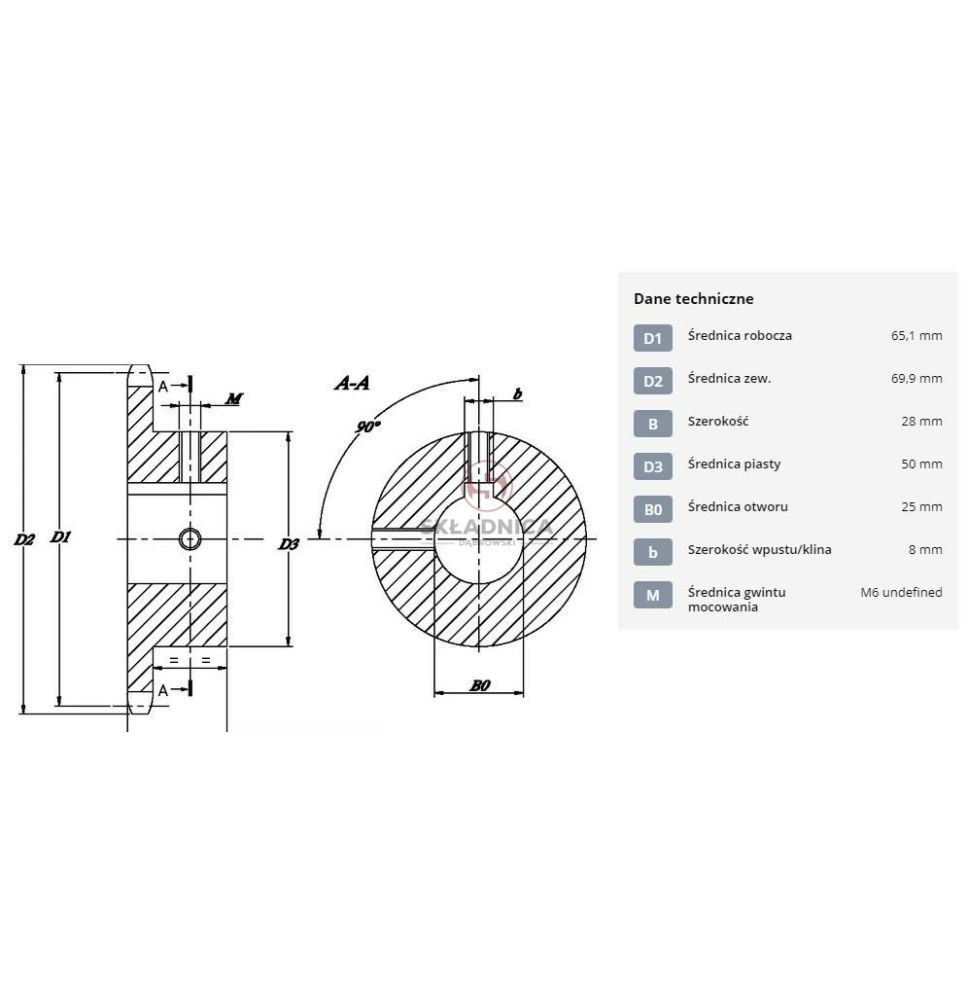 KOŁO ŁAŃCUCH.  1/2" 08B-1  Z-16  - 25 mm [ŁKB016-25]