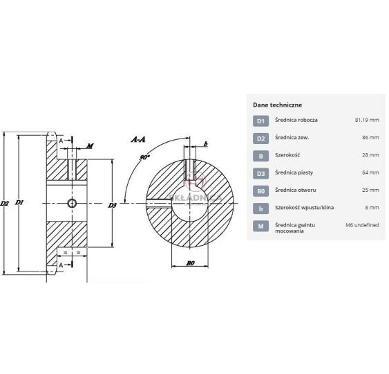 KOŁO ŁAŃCUCH.  1/2" 08B-1  Z-20  FI-25 [ŁKB020-25]