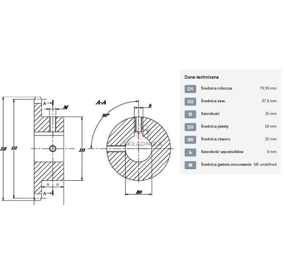 KOŁO ŁAŃCUCH.  3/4" 12B-1  Z-13  FI-25 [ŁKD013-25]