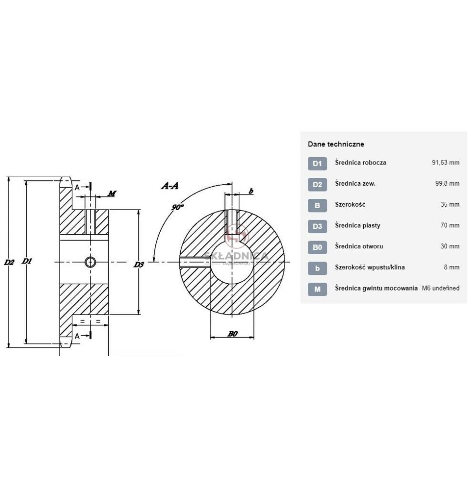 KOŁO ŁAŃCUCH.  3/4" 12B-1  Z-15  FI-30 [ŁKD015-30]