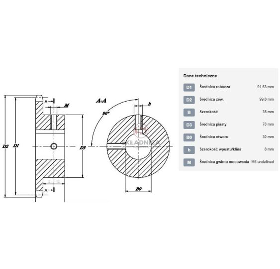 KOŁO ŁAŃCUCH.  3/4" 12B-1  Z-15  FI-30 [ŁKD015-30]