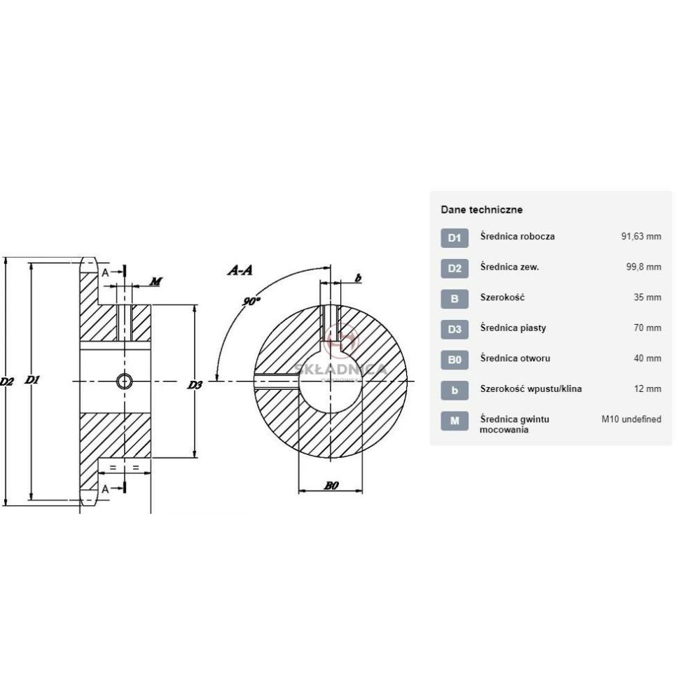 KOŁO ŁAŃCUCH.  3/4" 12B-1  Z-15  FI-40 [ŁKD015-40]