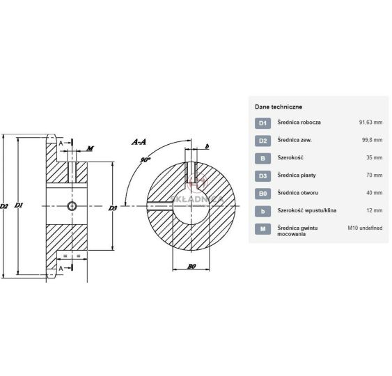 KOŁO ŁAŃCUCH.  3/4" 12B-1  Z-15  FI-40 [ŁKD015-40]