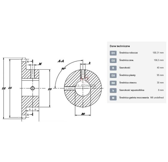 KOŁO ŁAŃCUCH.  3/4" 12B-1  Z-31  FI-30 [ŁKD031-30]