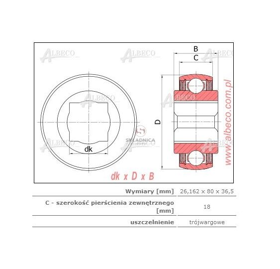 ŁOŻYSKO SAM. W208PPB6 KWADRAT 26.162 [ŁOS261]