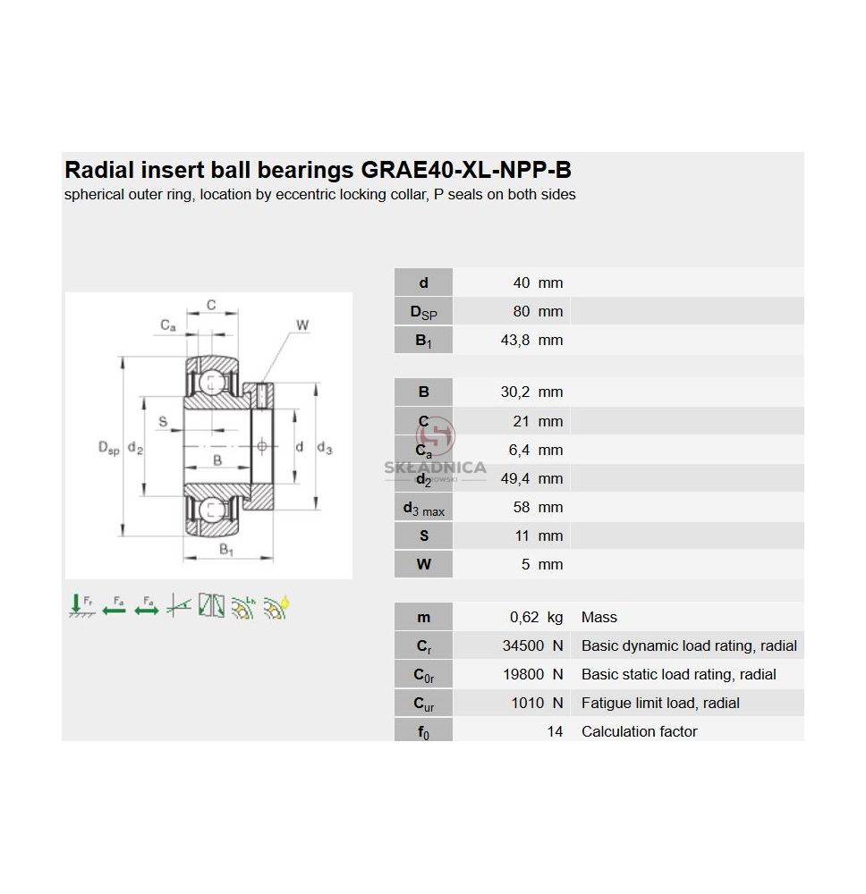 ŁOŻYSKO SAM.  GRAE40-XL-NPP-B  INA [ŁOS402]