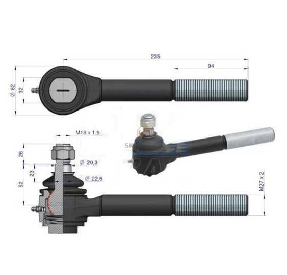 PRZEGUB KULOWY 20/22  L-135  M27*2 P GRU [UD059104]
