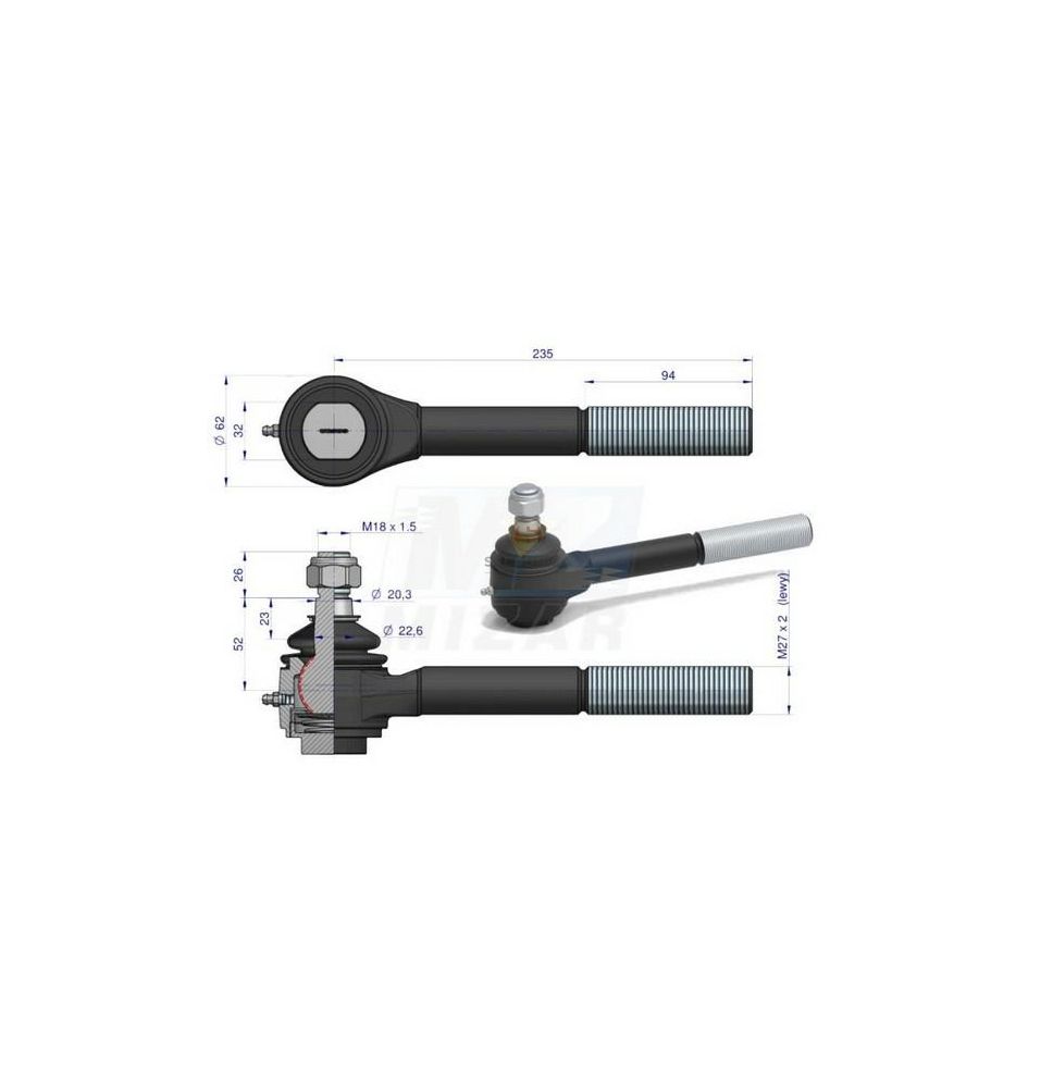 PRZEGUB KULOWY 20/22  L-135  M27*2 L GRU [UD059108]