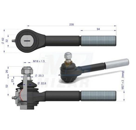 PRZEGUB KULOWY 20/22  L-135  M27*2 L GRU [UD059108]