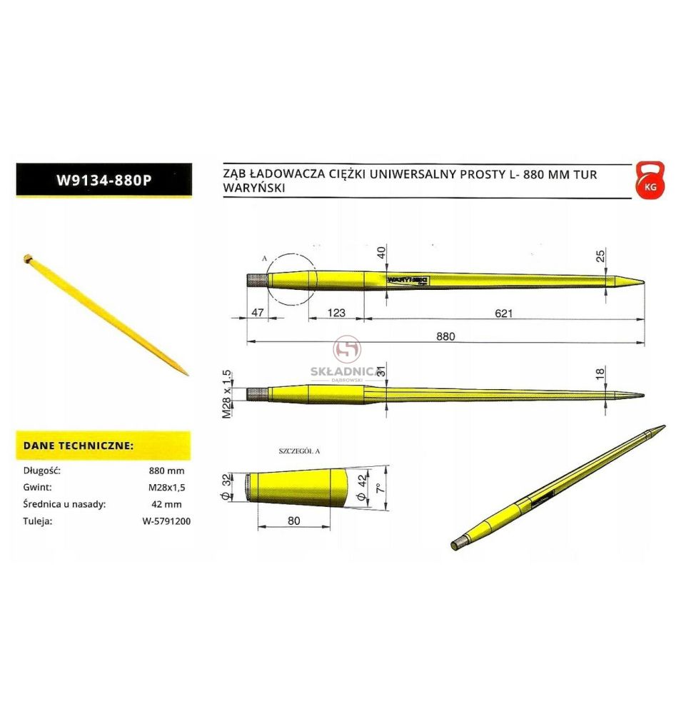 ZĄB ŁADOWACZA L- 880  M28*1,5  PROSTY    [W9134-880P]