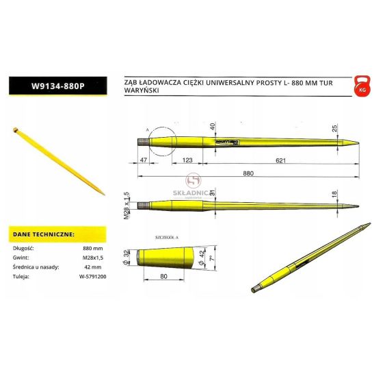 ZĄB ŁADOWACZA L- 880  M28*1,5  PROSTY    [W9134-880P]