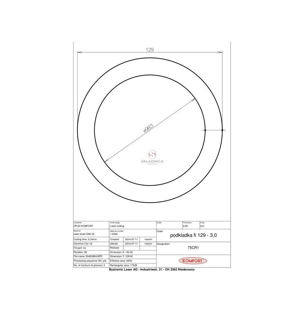 PODKŁADKA  98.5*129*3,0 [WWW1303]
