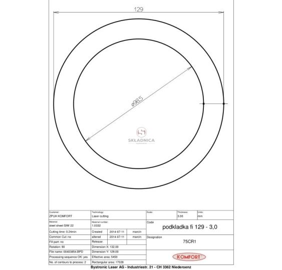 PODKŁADKA  98.5*129*3,0 [WWW1303]