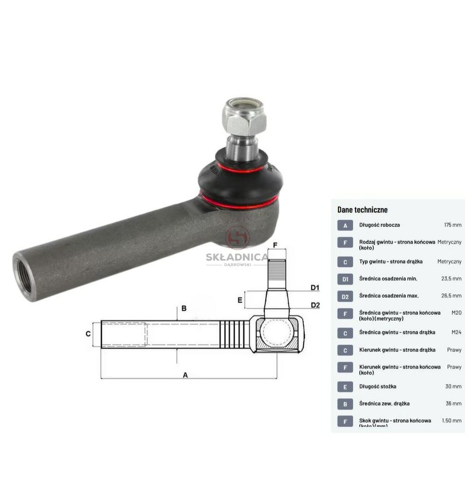 PRZEGUB KULOWY 24/26  L-180  W M24*1,5 [CJB023]
