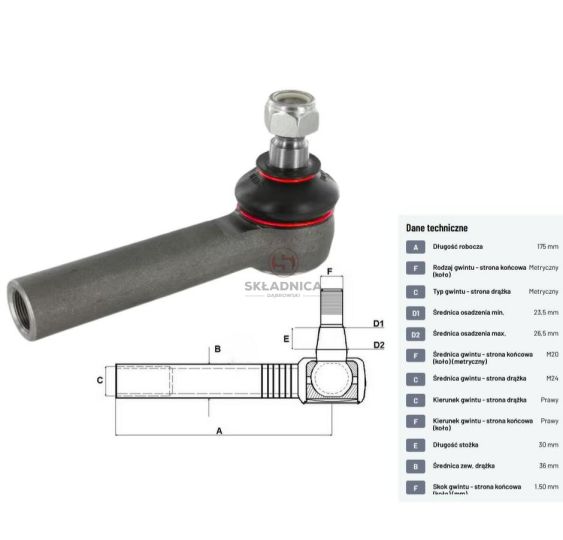 PRZEGUB KULOWY 24/26  L-180  W M24*1,5 [CJB023]