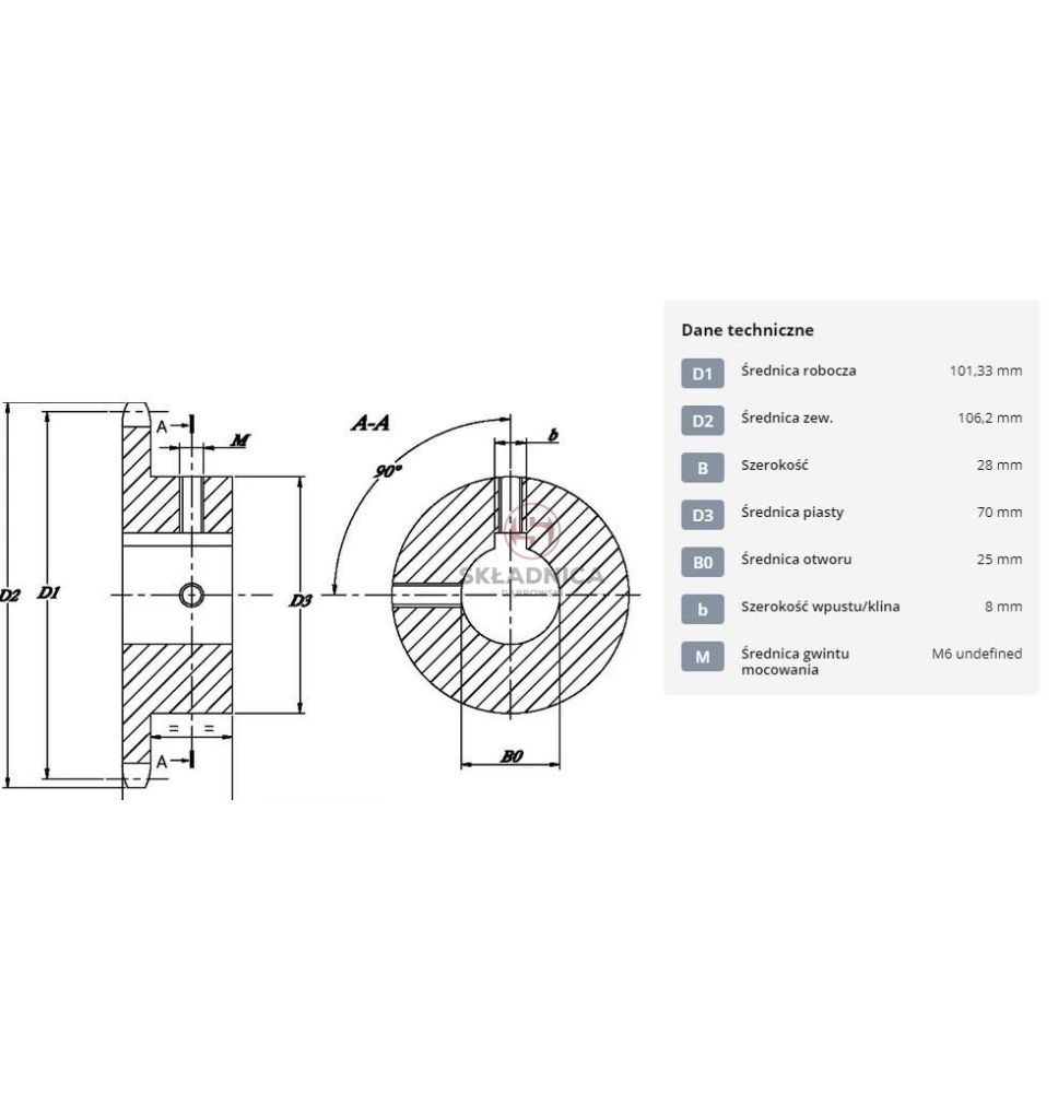 KOŁO ŁAŃCUCH.  1/2" 08B-1  Z-25  - 25 mm [ŁKB025-25]