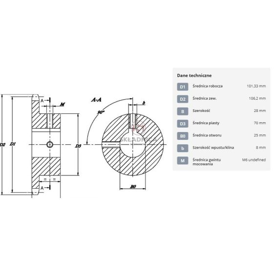 KOŁO ŁAŃCUCH.  1/2" 08B-1  Z-25  - 25 mm [ŁKB025-25]