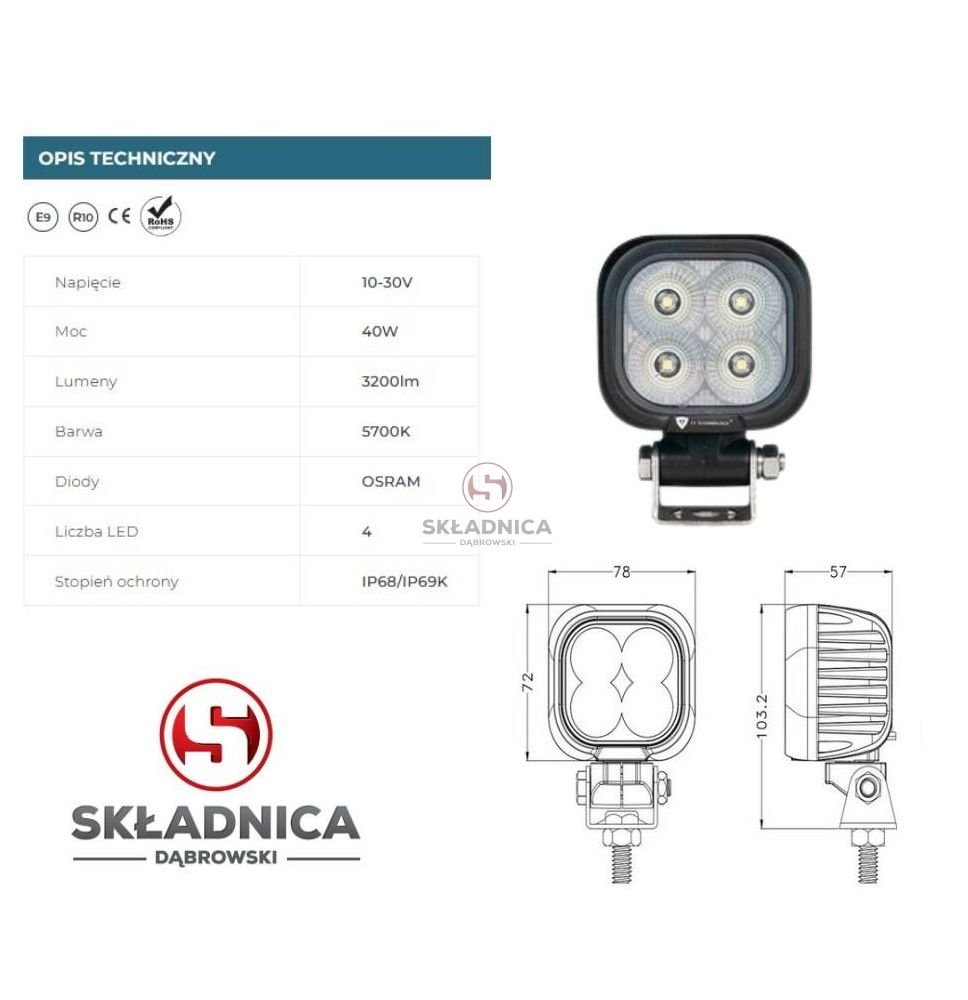 LAMPA ROBOCZA 4LED 40W ROZPROSZONA [AB10-019]