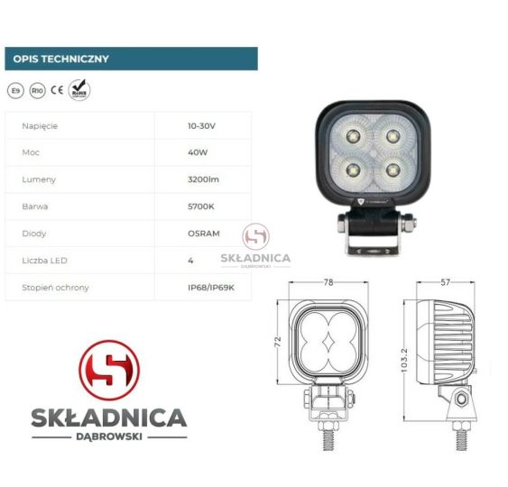 LAMPA ROBOCZA 4LED 40W ROZPROSZONA [AB10-019]