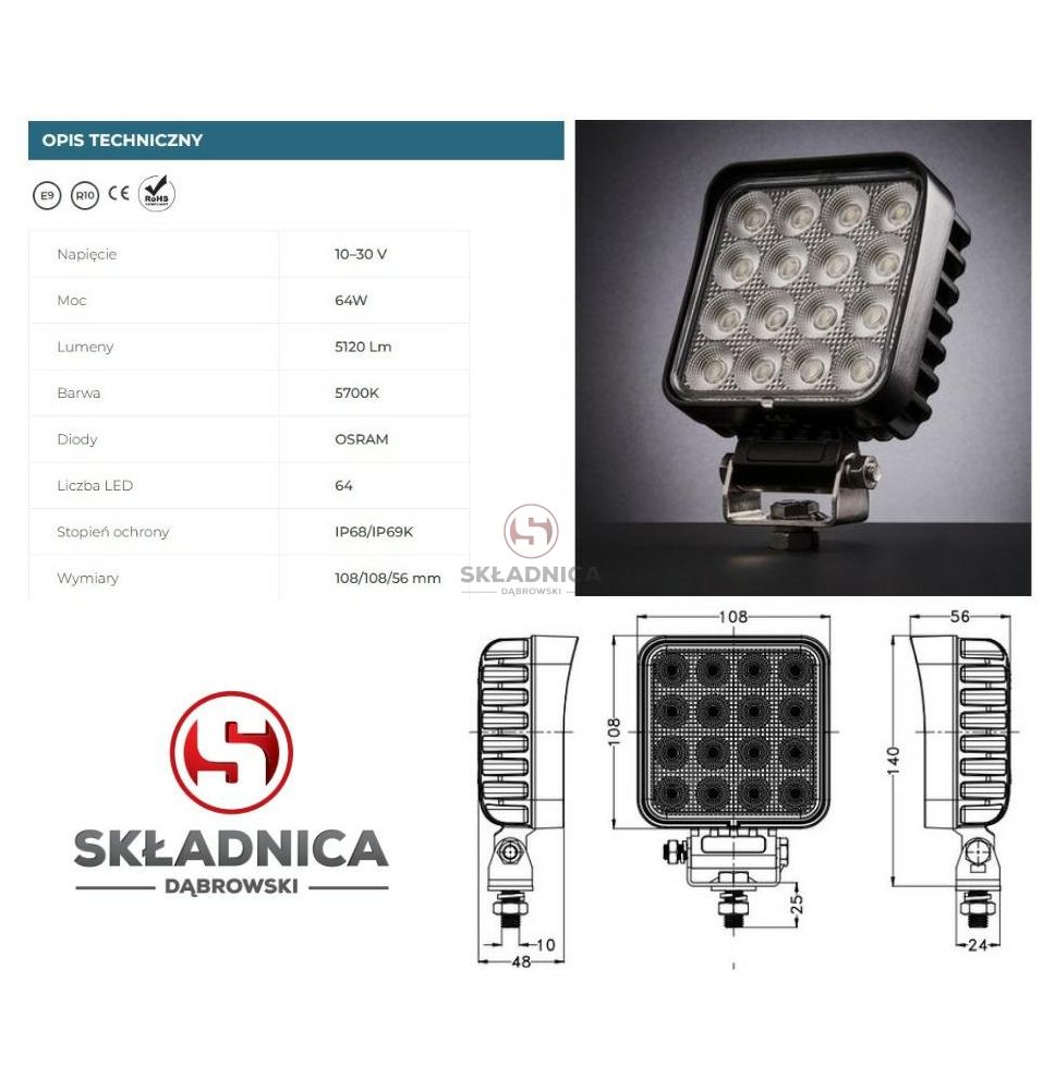 LAMPA ROBOCZA LED KWADRAT LM-5120 [AB10-048]