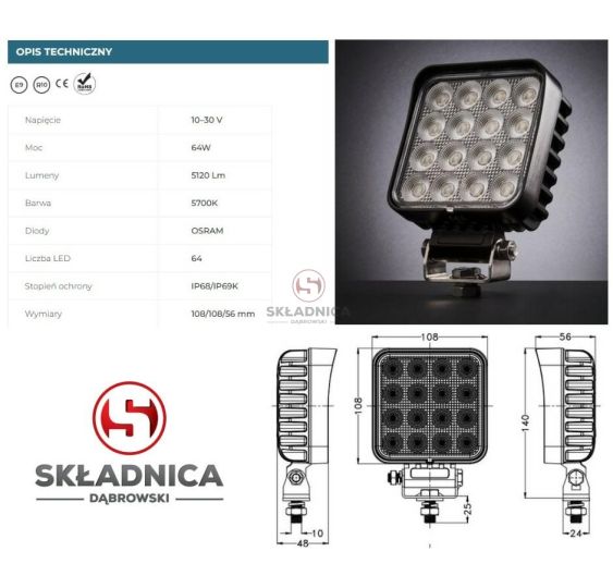 LAMPA ROBOCZA LED KWADRAT LM-5120 [AB10-048]