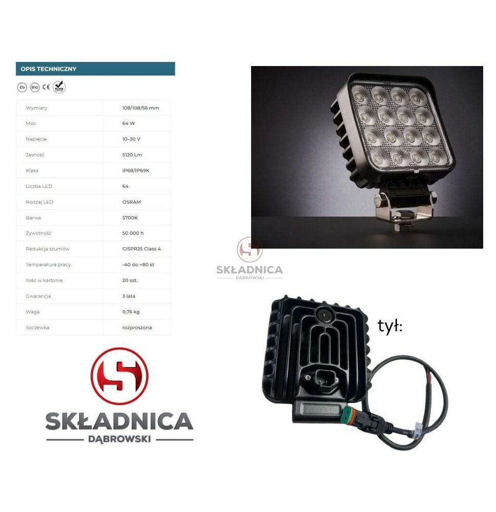 LAMPA ROBOCZA LED KWADRAT LM-5120 [AB10-048-DT]