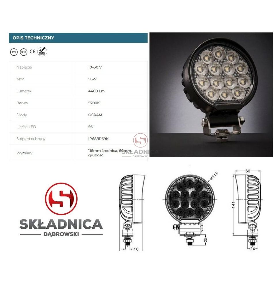 LAMPA ROBOCZA LED OKRĄGŁA LM-4480 [AB10-054]