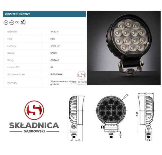 LAMPA ROBOCZA LED OKRĄGŁA LM-4480 [AB10-054]