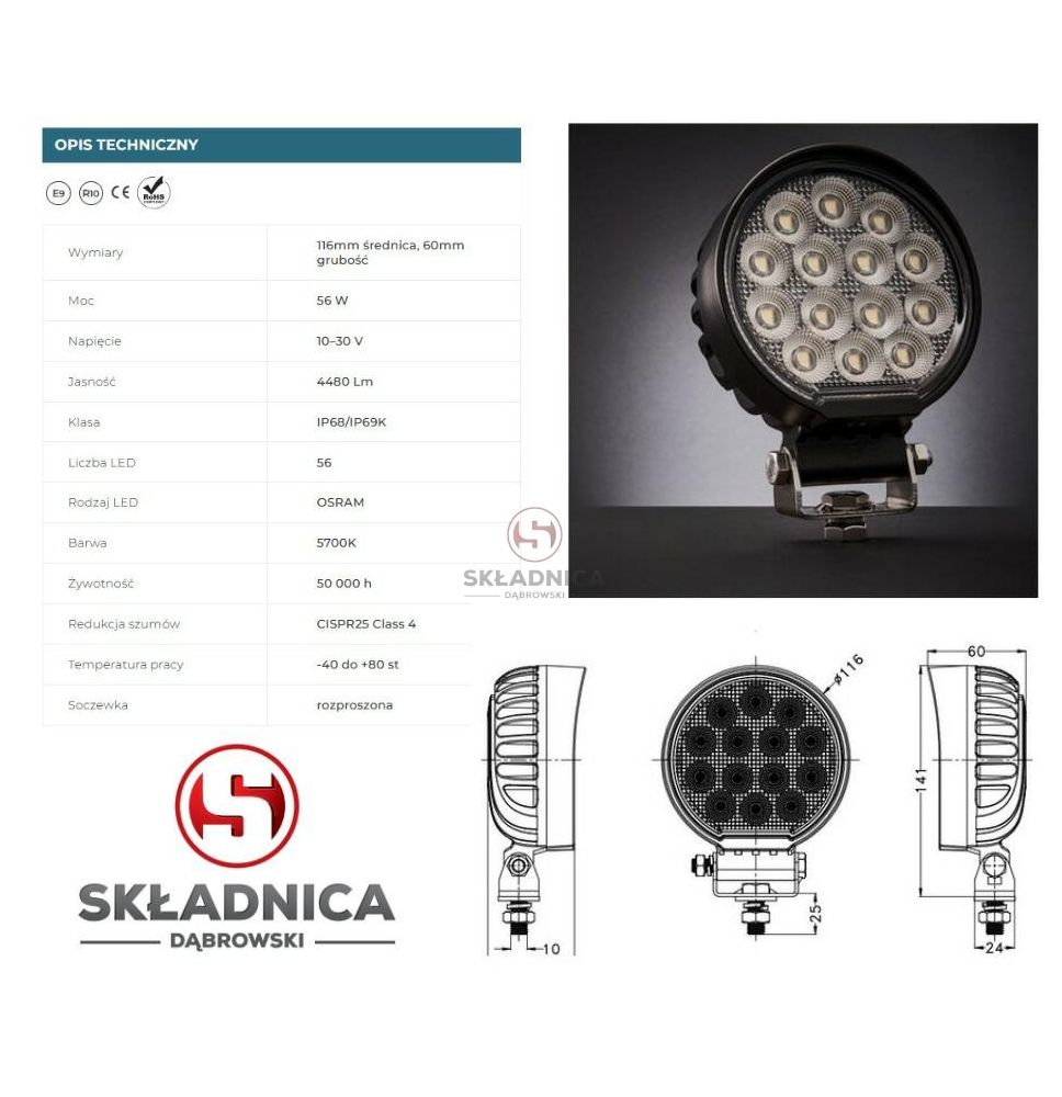 LAMPA ROBOCZA LED OKRĄGŁA LM-4480 [AB10-054-DT]