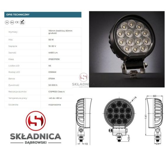 LAMPA ROBOCZA LED OKRĄGŁA LM-4480 [AB10-054-DT]
